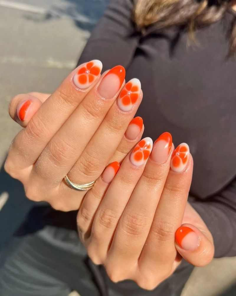 simple orange nail art, summer nails, spring nails