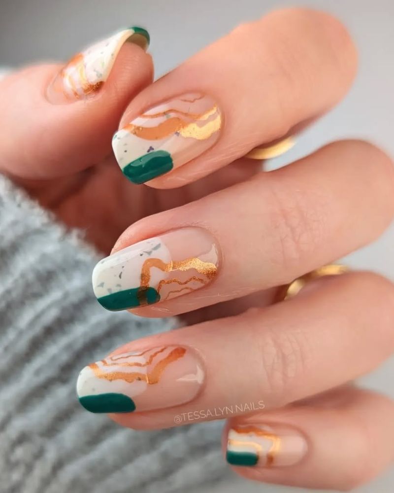 marbré chic vert émeraude et cuivre