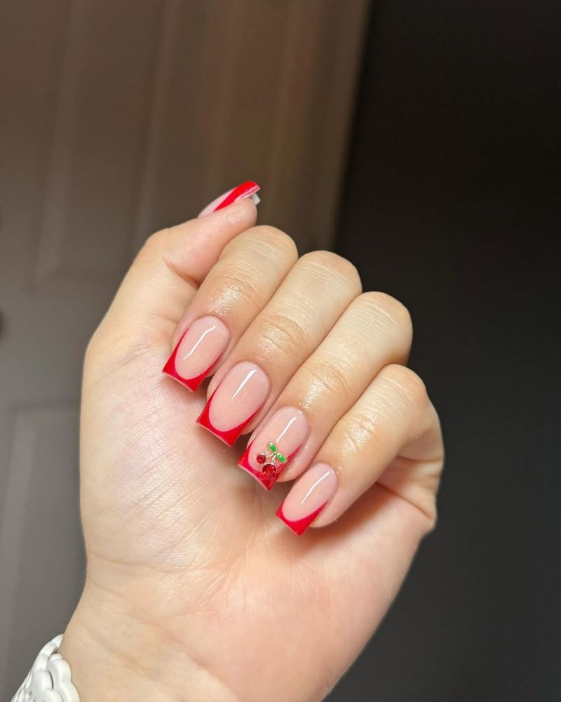 classy red french nails, elegant manicure