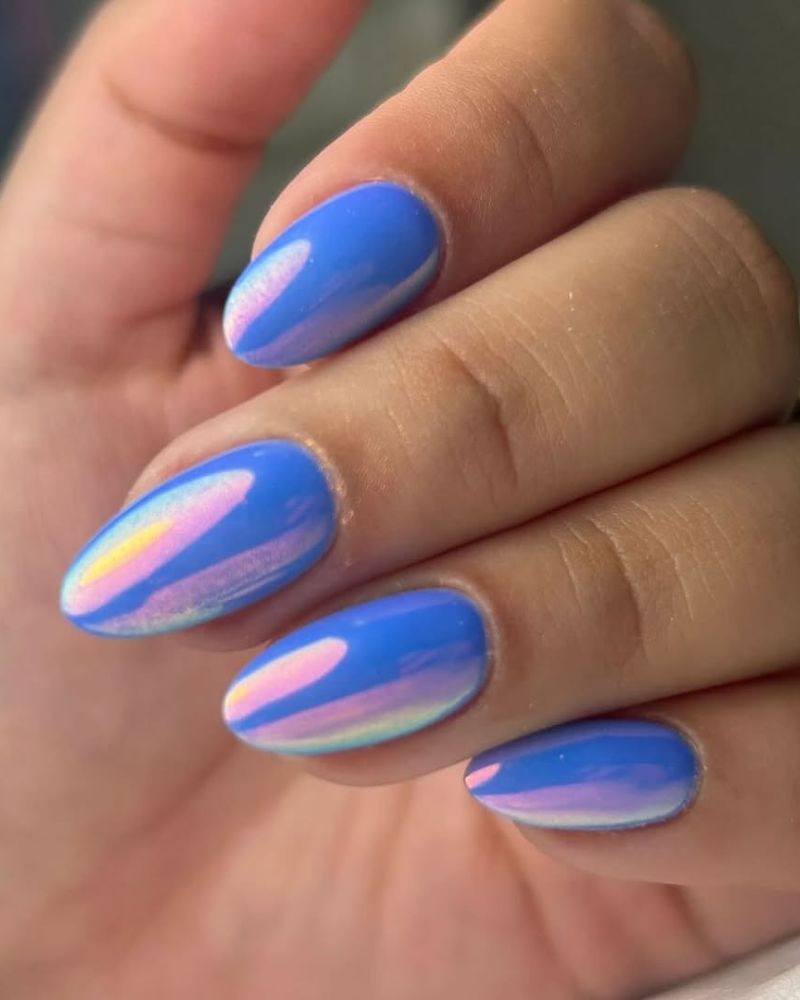 ongles bleus, ongles chrome, ongles d'été