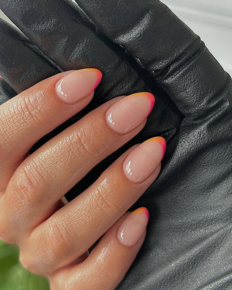 colorful french, orange french nails