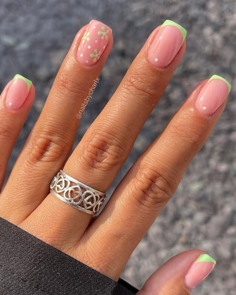 pointes french vert citron, designs french colorés