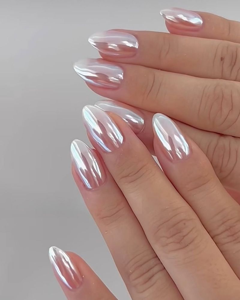 ongles chrome métalliques, ongles chrome blanc