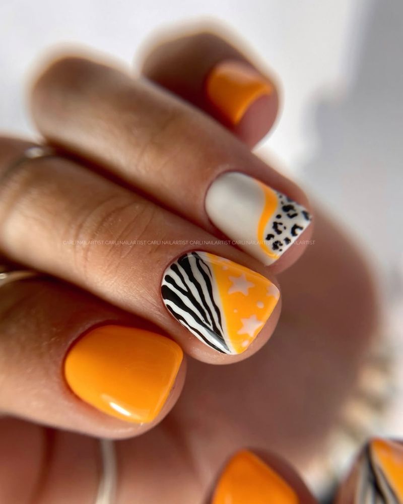 animal print nail art, short nails