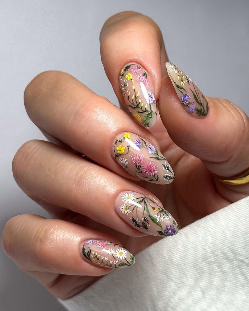 design de nail art floral élégant, ongles de printemps