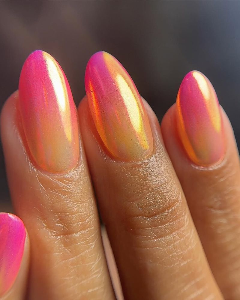 chrome nails, sunset nails