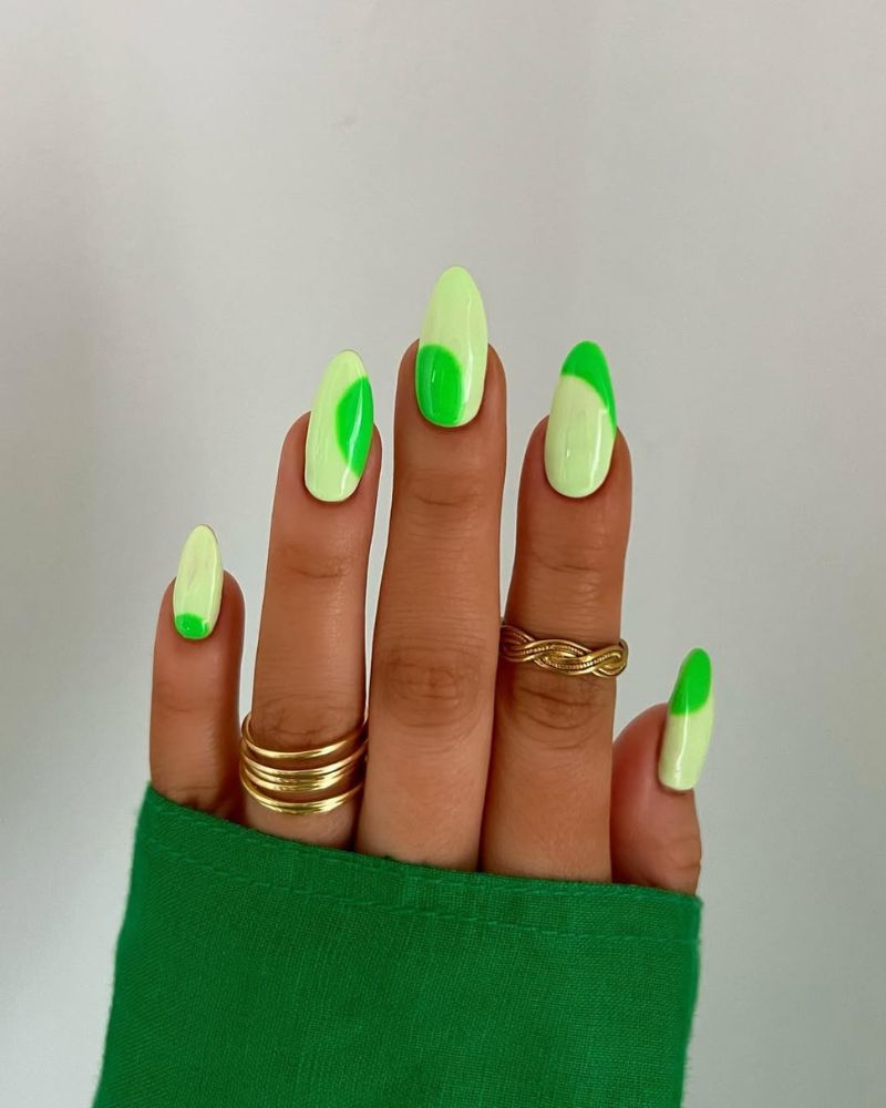 ongles vert citron, ongles vert néon