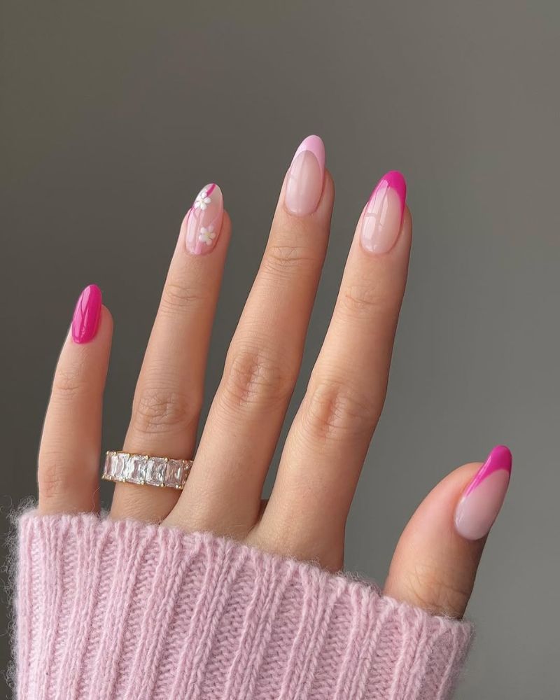 ongles roses, french rose