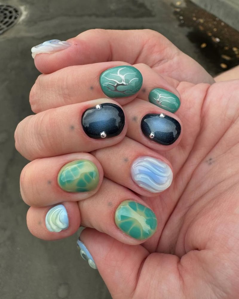 ongles verts courts, nail art