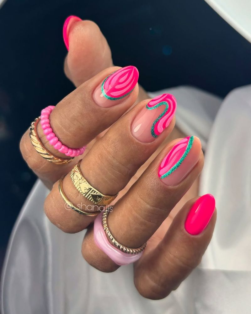 ongles rose d'été, ongles rose néon