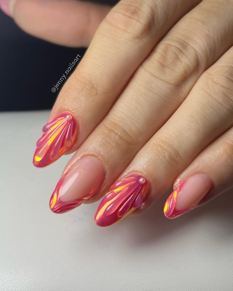 ongles d’été, ongles rose chrome