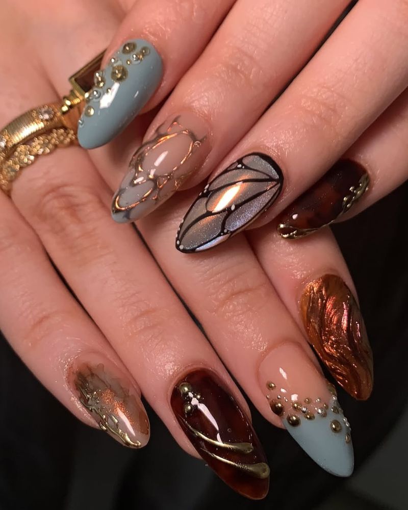 nail art amande sur manucure d'automne