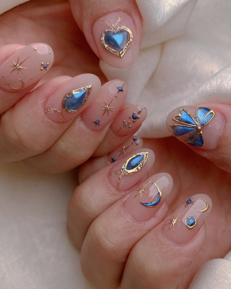 nail art bleu clair, ongles bleus simples