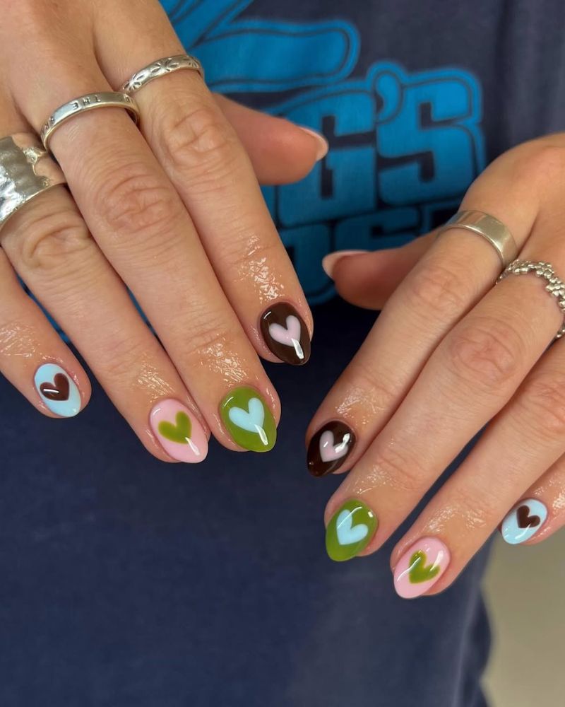 nail designs d’automne, nail art cœur