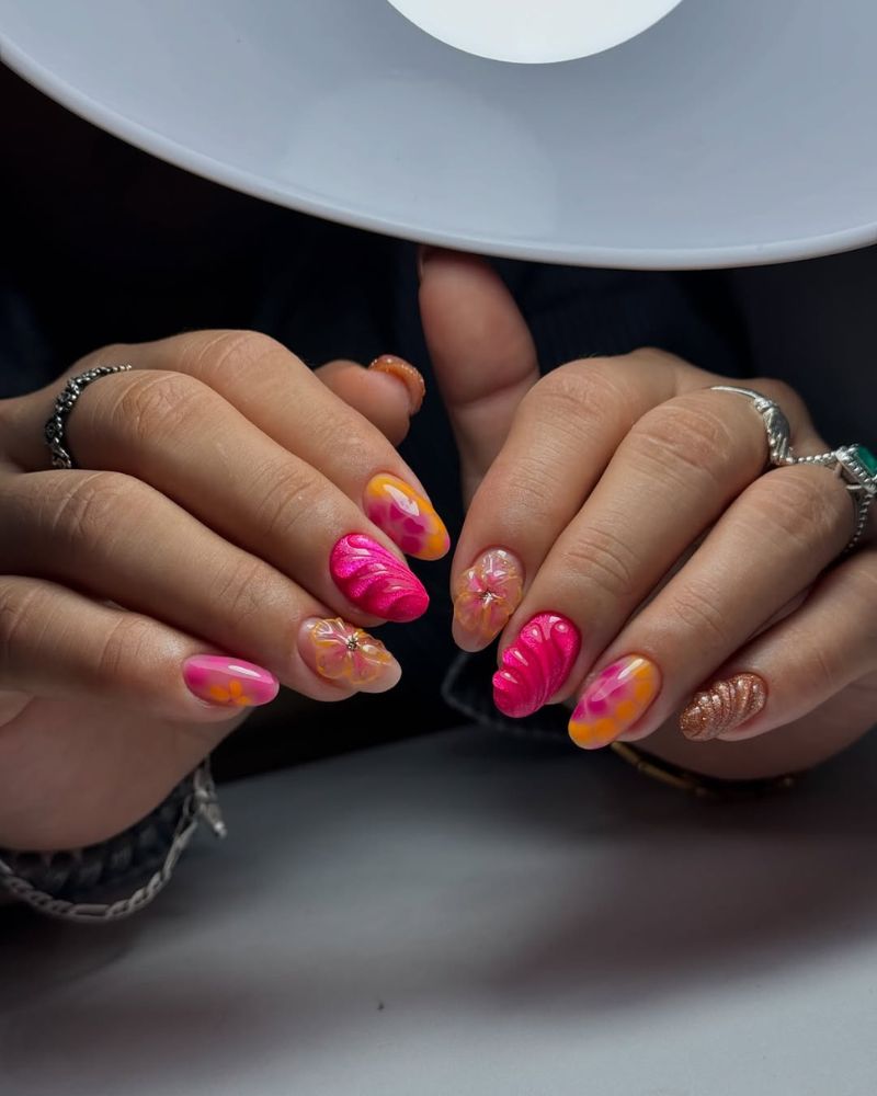 short nails, summer nails, 3d nail art