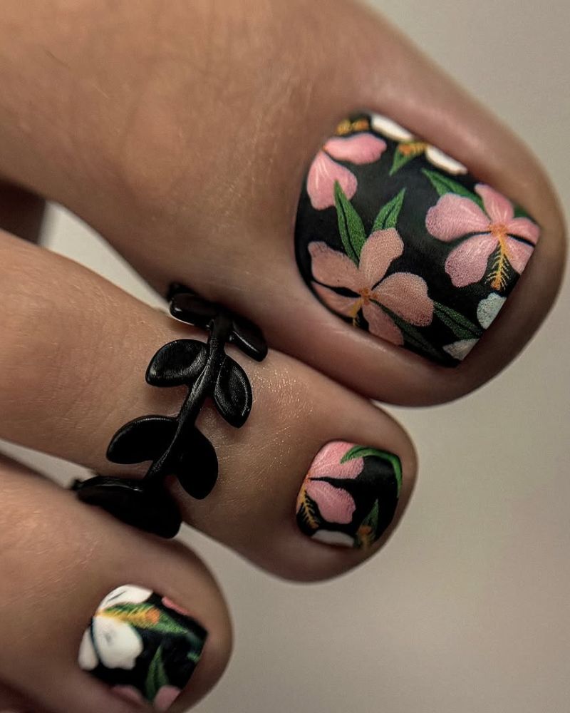 nail art floral pour ongles d’orteils, idées de pédicure