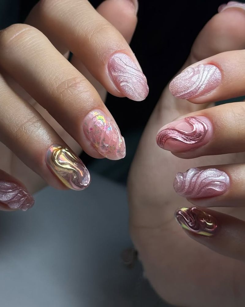 ongles rose clair, nail art vacances