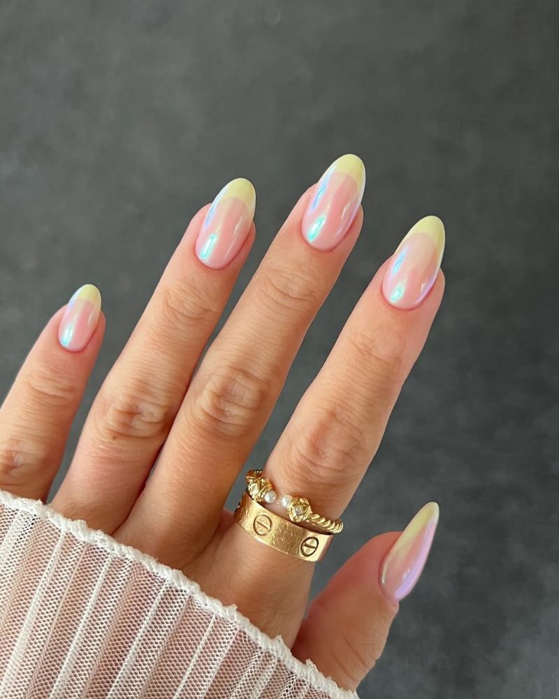 ongles jaunes, bouts jaunes, ongles chrome