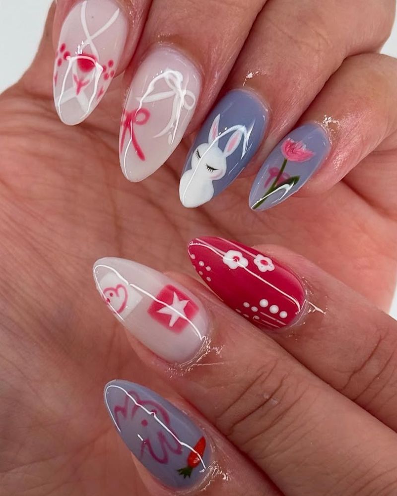 jolis ongles printaniers, nail art Pâques