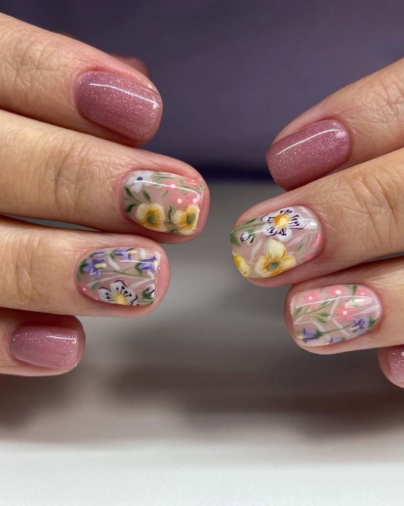 design simple de nail art floral, manucure élégante