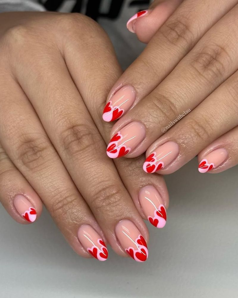 ongles roses et rouges Saint-Valentin, manucure simple