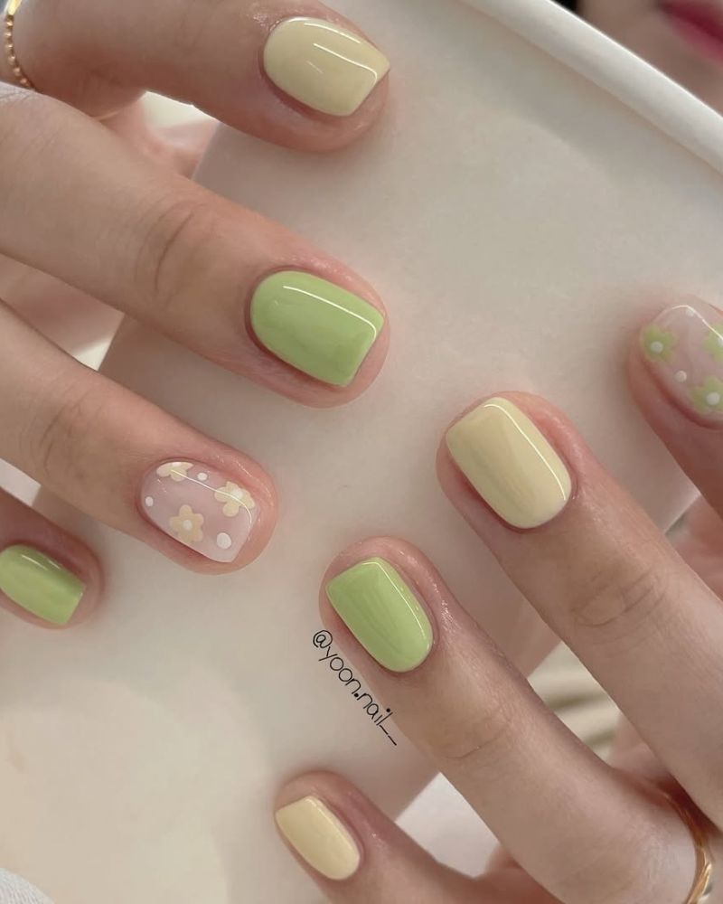 ongles vert pastel, ongles vert citron, ongles jaunes