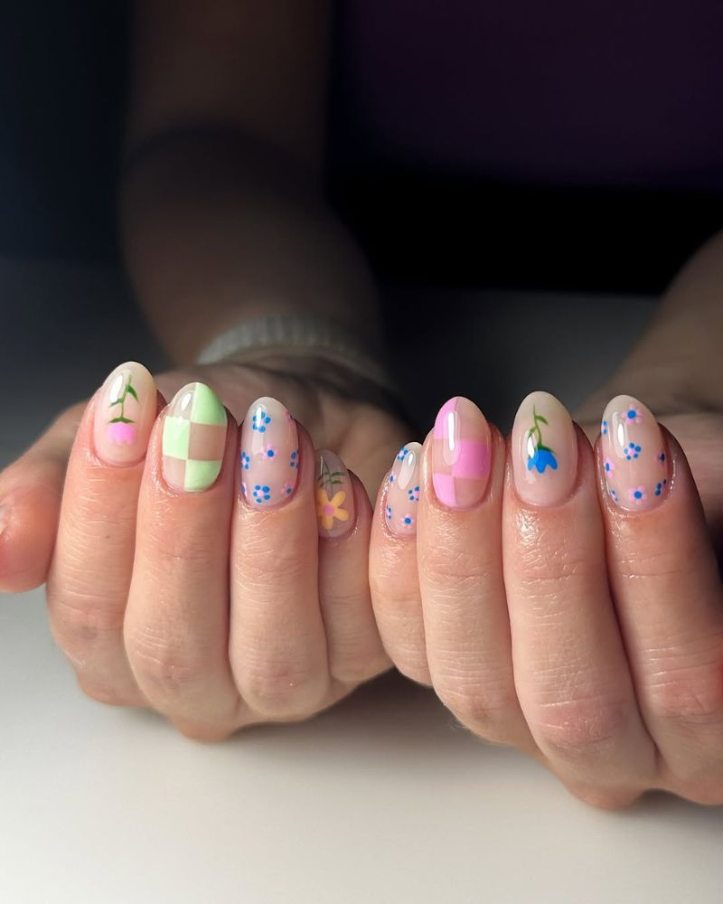 ongles printaniers simples, designs nail art fleurs