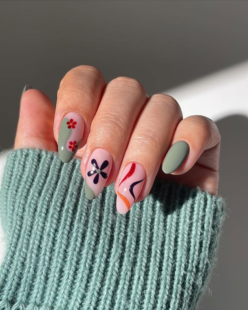 ongles de printemps, nail art fleurs