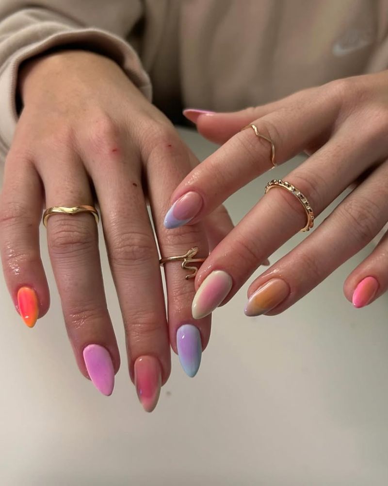 ongles aura colorés, art d'ongle aura