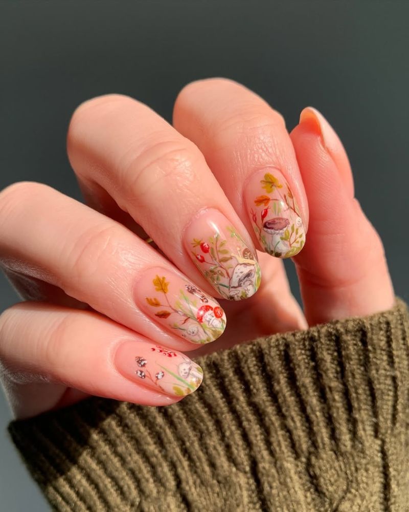 idées nail art printemps, ongles automne