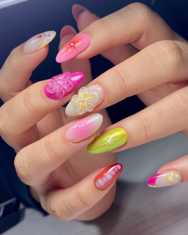 idées d’ongles printaniers, ongles printaniers colorés