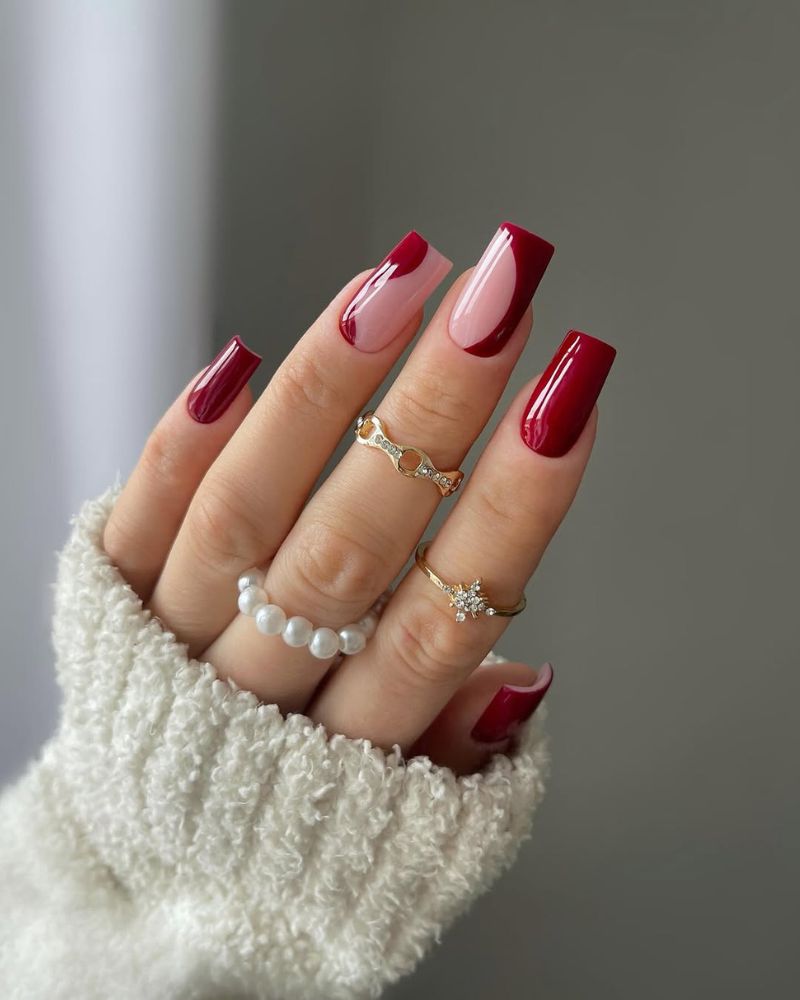 ongles carrés, vernis rouge cerise, ongles élégants