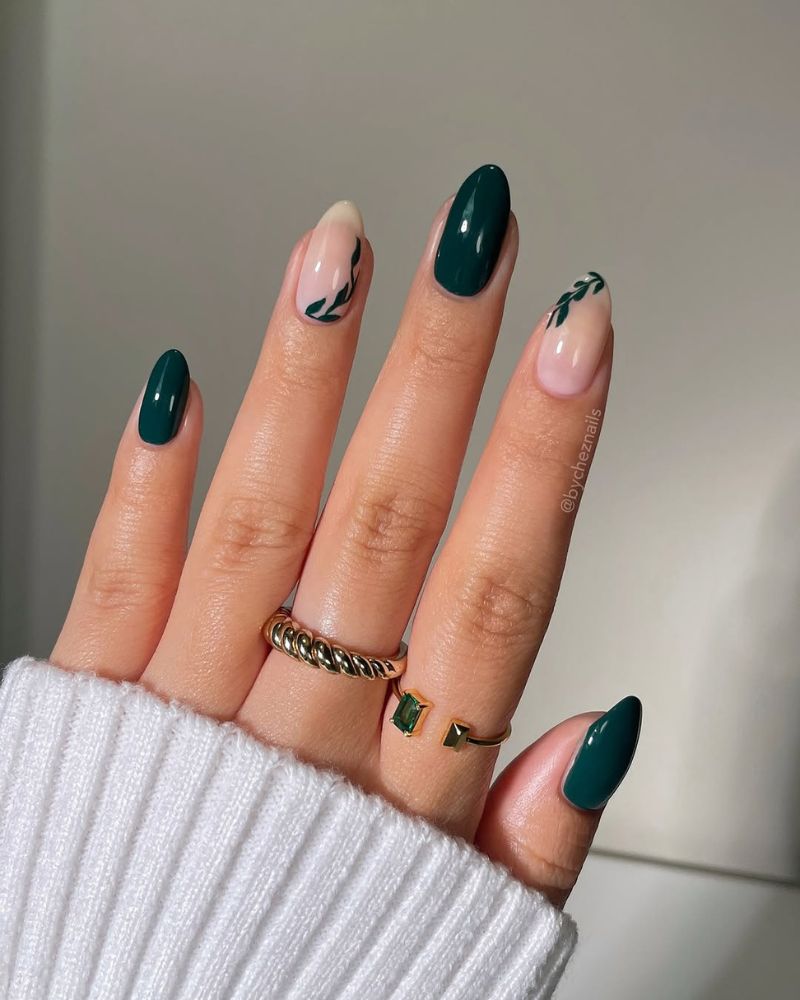 ongles verts foncés, ongles élégants