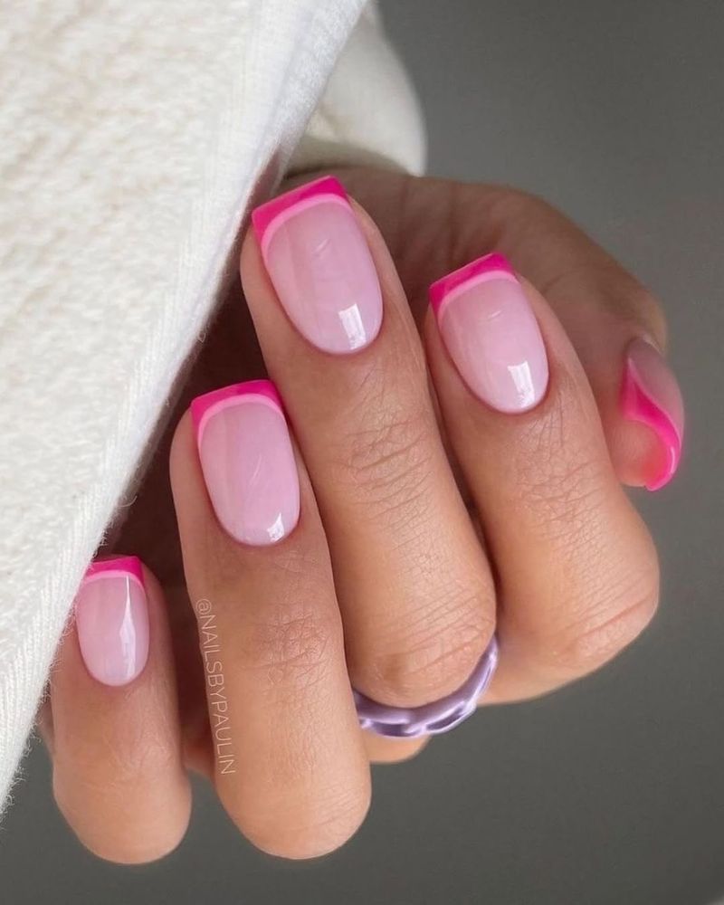 french tips colorées, ongles french rose