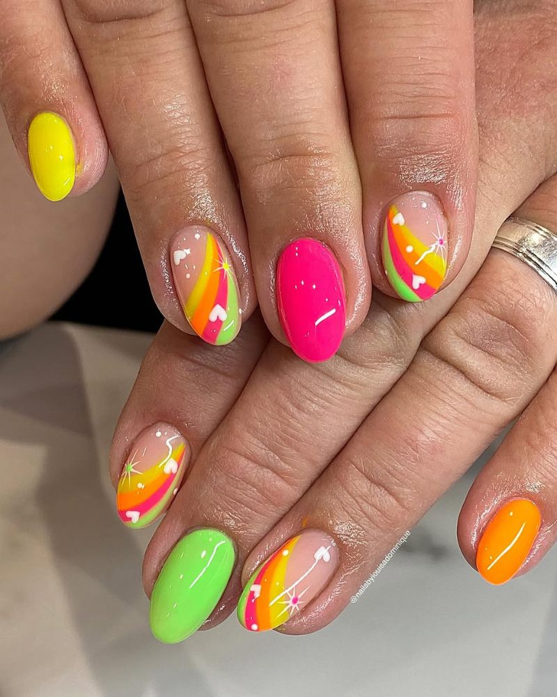 ongles colorés d'été, ongles d'été néon lumineux