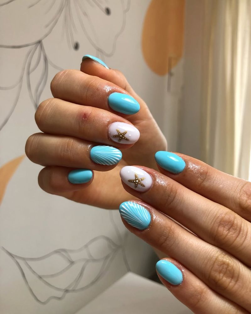 ongles bleu océan, ongles d'été simples