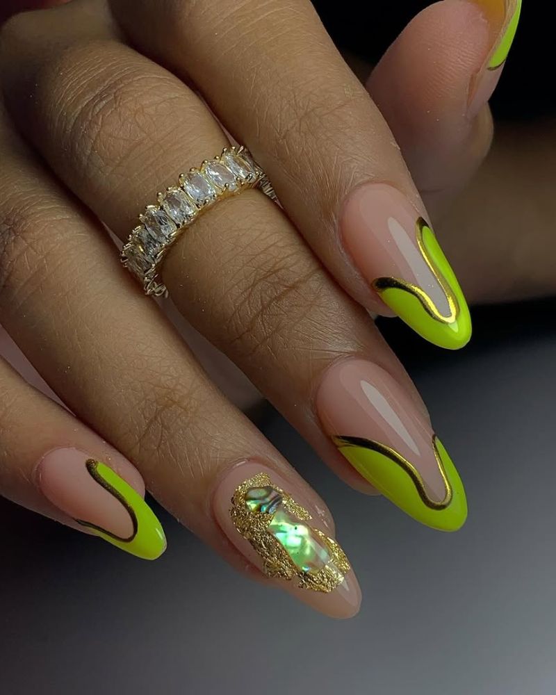 ongles vert néon, ongles néon été