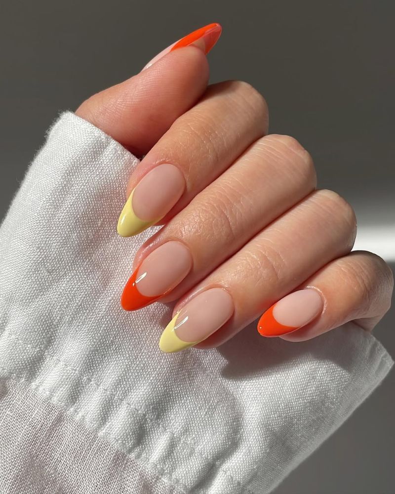 ongles orange, jaunes, french