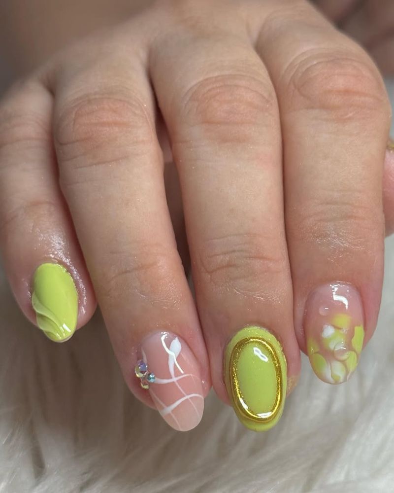 ongles vert citron, ongles courts