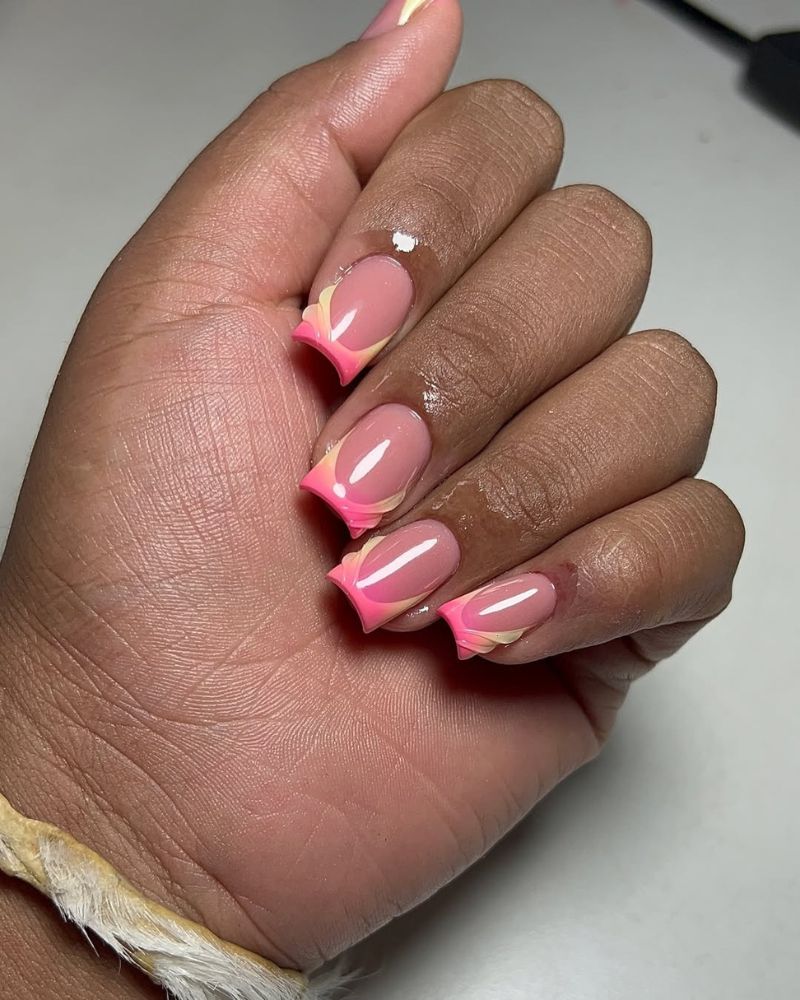 ongles printaniers, ongles d’été, pointes french colorées