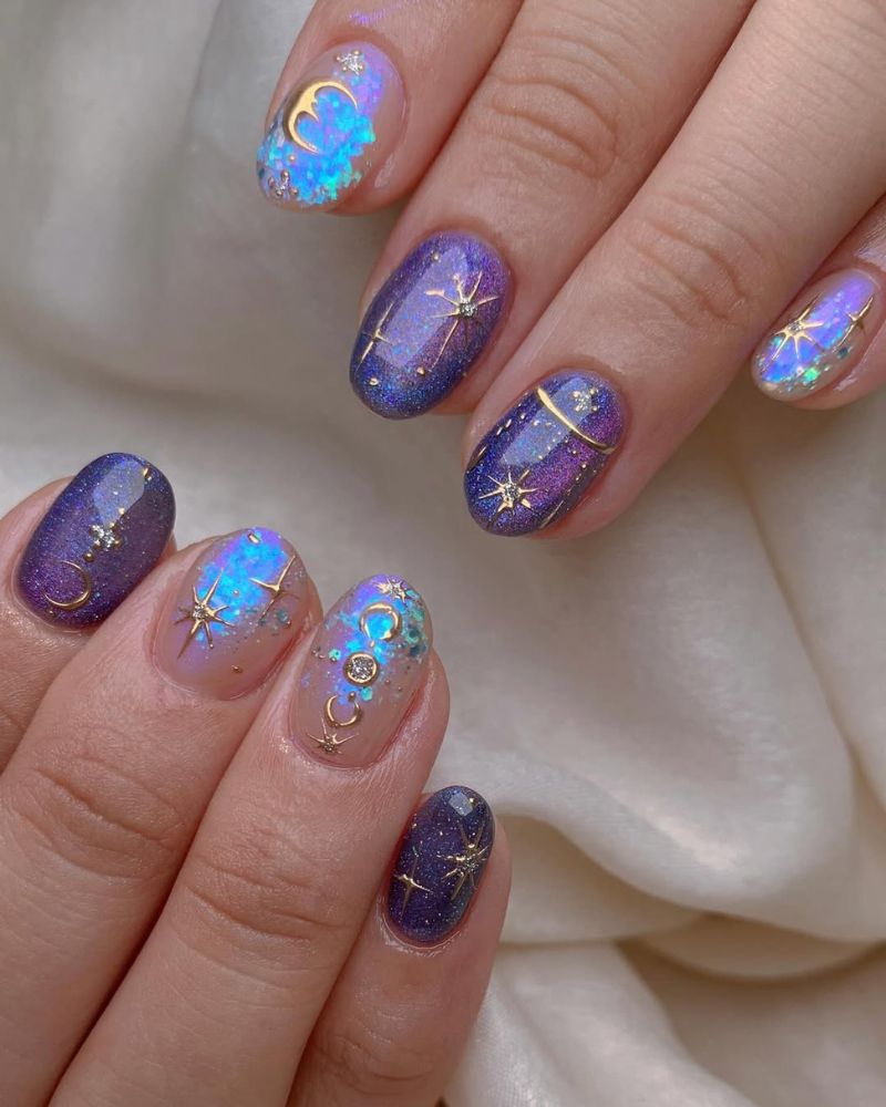 ongles courts, ongles violets, ongles mystiques