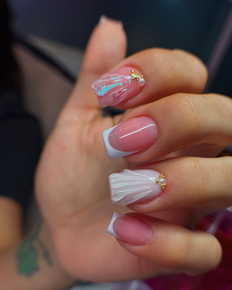 ongles de vacances, art 3D coquillage sur ongles