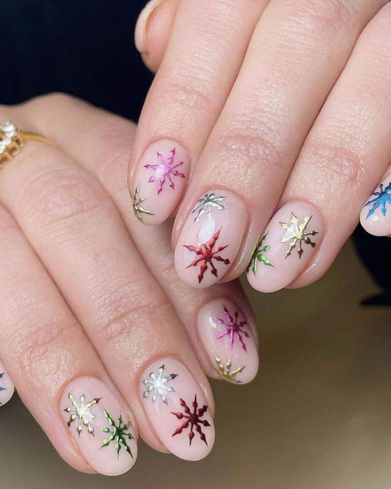 ongles flocon, ongles simples d'hiver