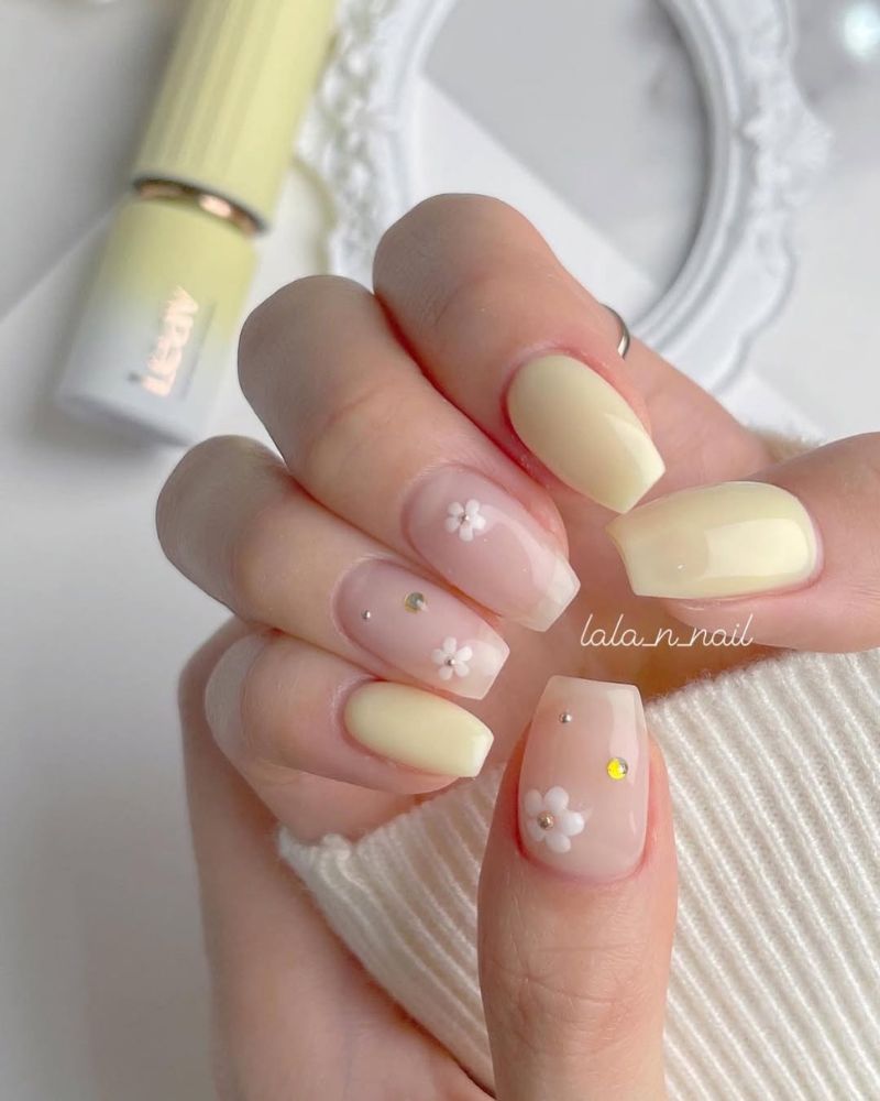 k-nails, design jaune butter, ongles cercueil