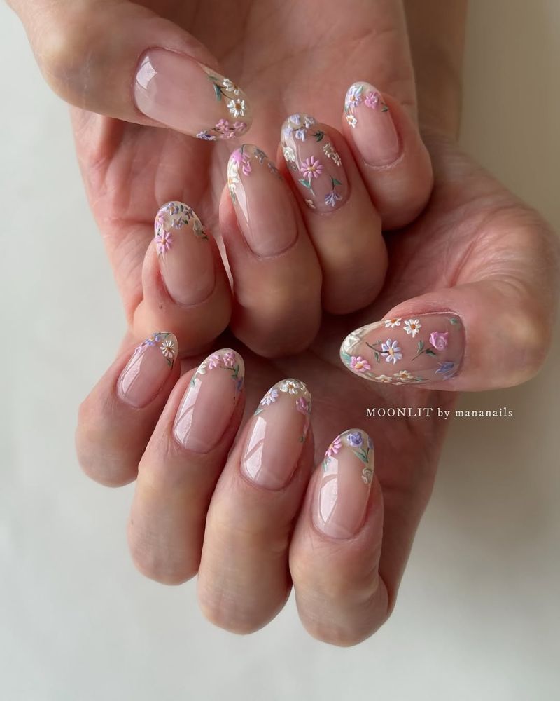 nail art fleurs, ongles élégants