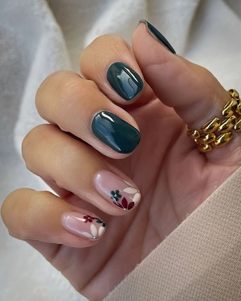 ongles d’automne, ongles verts foncés