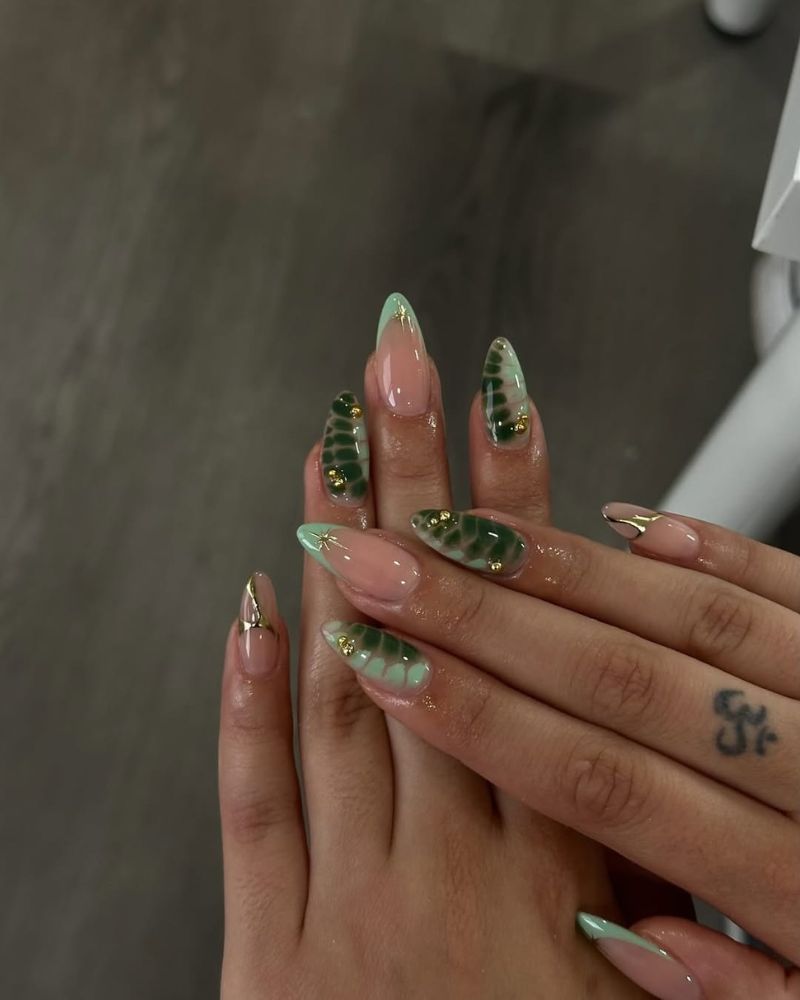 ongles verts, ongles printaniers, ongles élégants