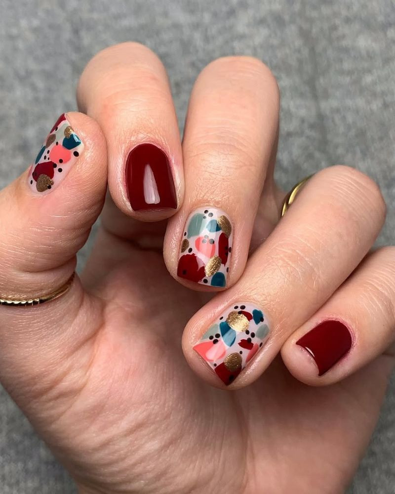 jolis ongles courts automne avec manucure bordeaux