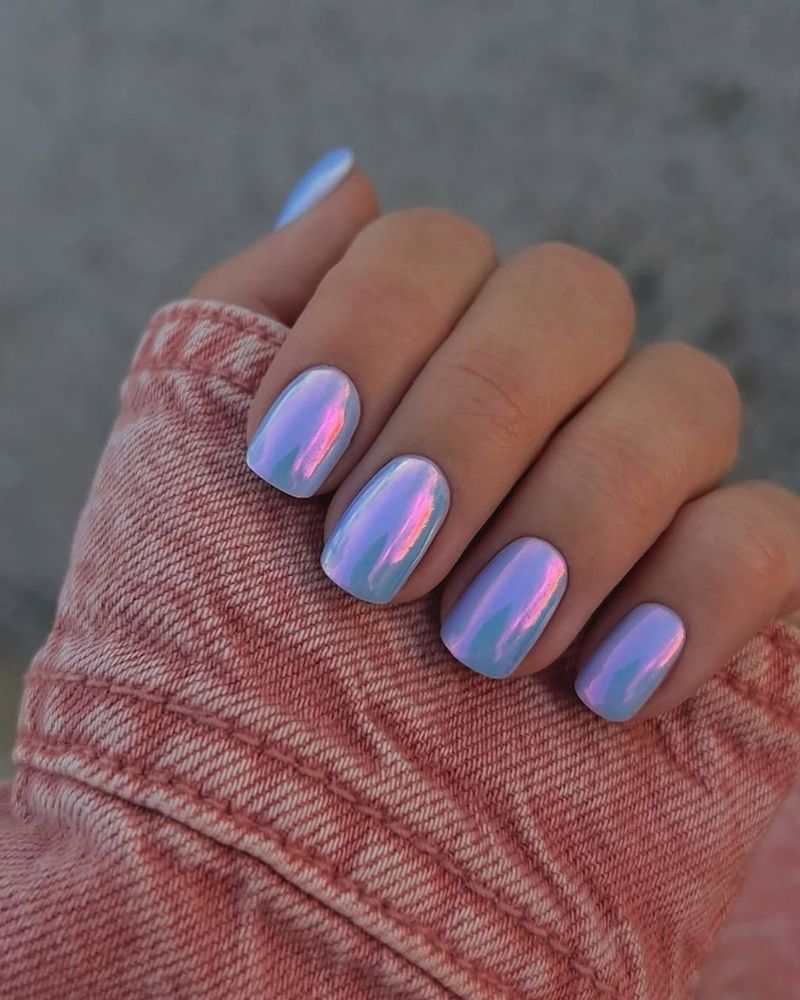 ongles courts chrome violet, ongles chrome rose