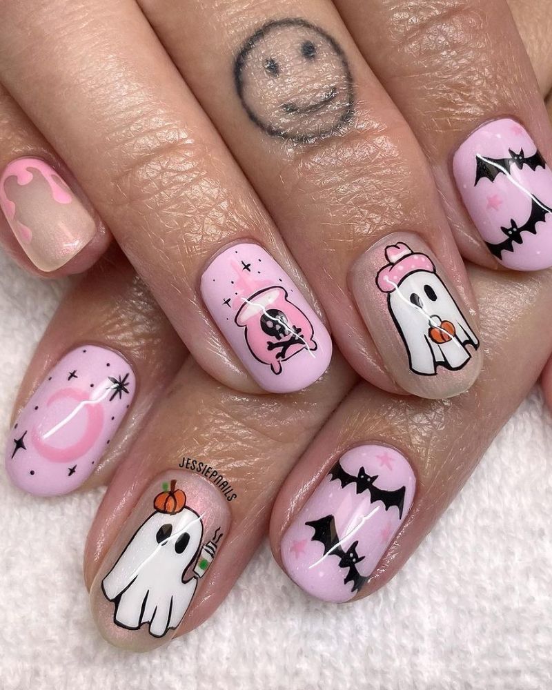 nail art halloween mignon rose